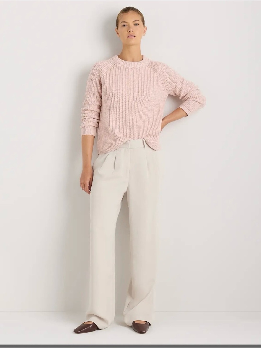 Quince Organic Cotton Fisherman Crew Sweater Shell Pink Rib Knit M - Picture 7 of 8